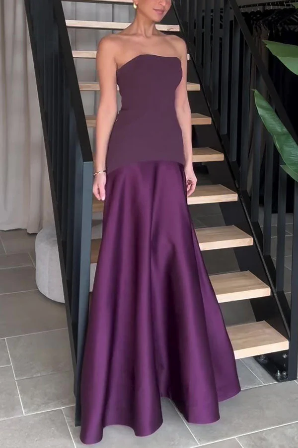 Nicole | Satin Trägerlos Flare Kleid