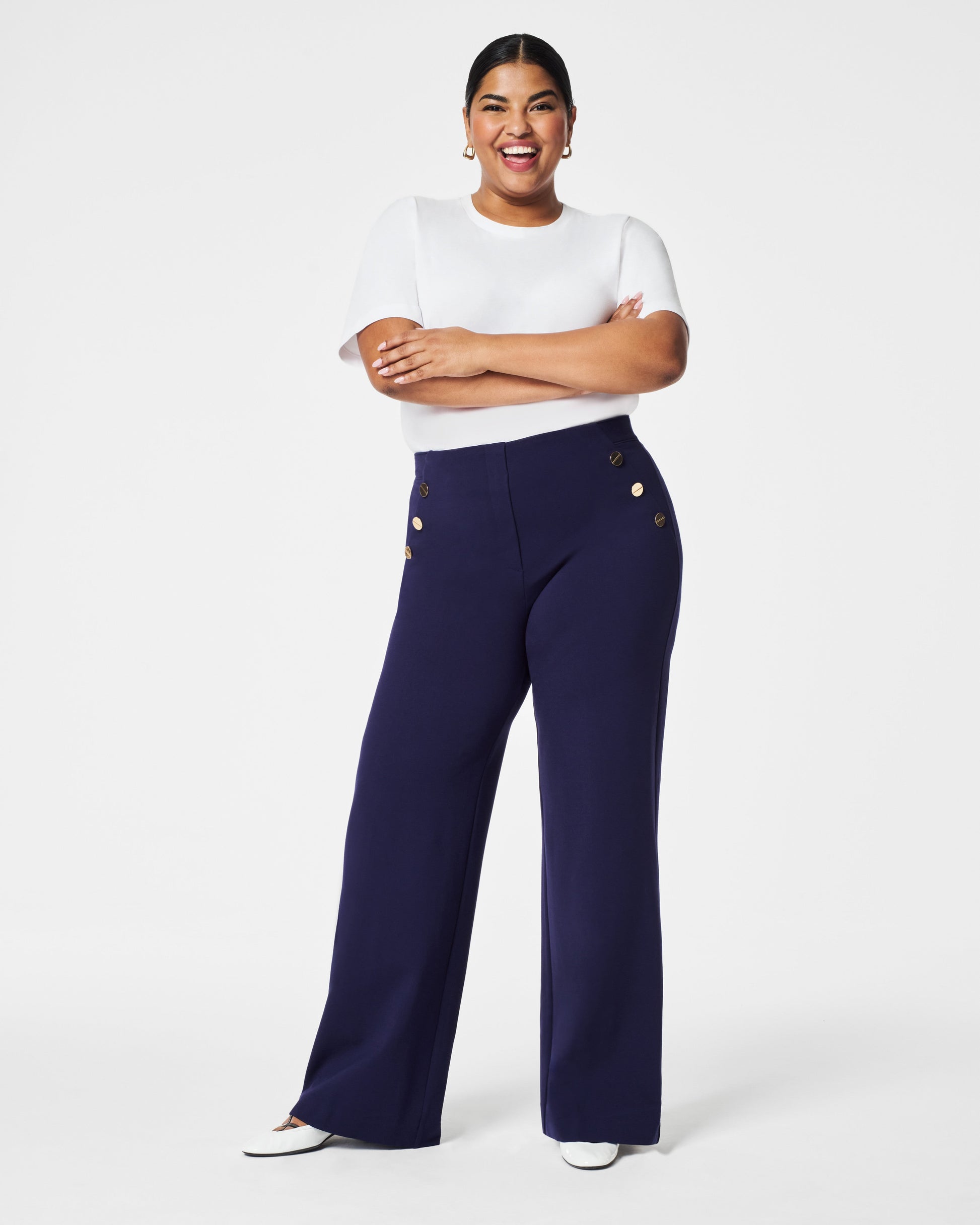 Women's Plus Size High Stretch Hose mit weitem Bein und hoher Taille