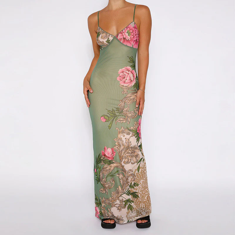 Isabella | Florales Maxikleid mit V-Ausschnitt