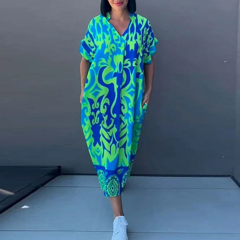 Frida - Elegantes Boho Kleid mit V-Ausschnitt | Fließend, Bedruckt, Feminin
