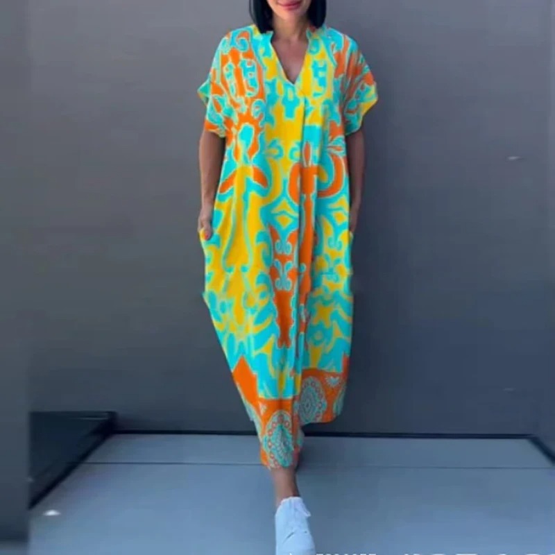 Frida - Elegantes Boho Kleid mit V-Ausschnitt | Fließend, Bedruckt, Feminin