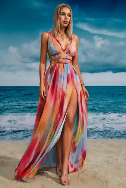 Viola – Künstlerisches Maxikleid | Sonnenuntergangsnuancen, Mühelose Eleganz.