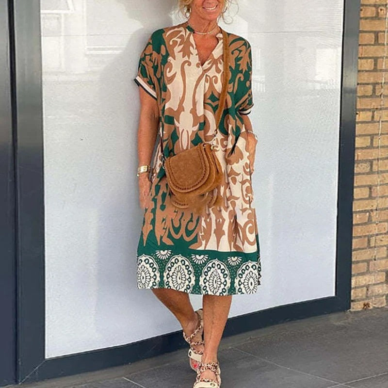 Frida - Elegantes Boho Kleid mit V-Ausschnitt | Fließend, Bedruckt, Feminin