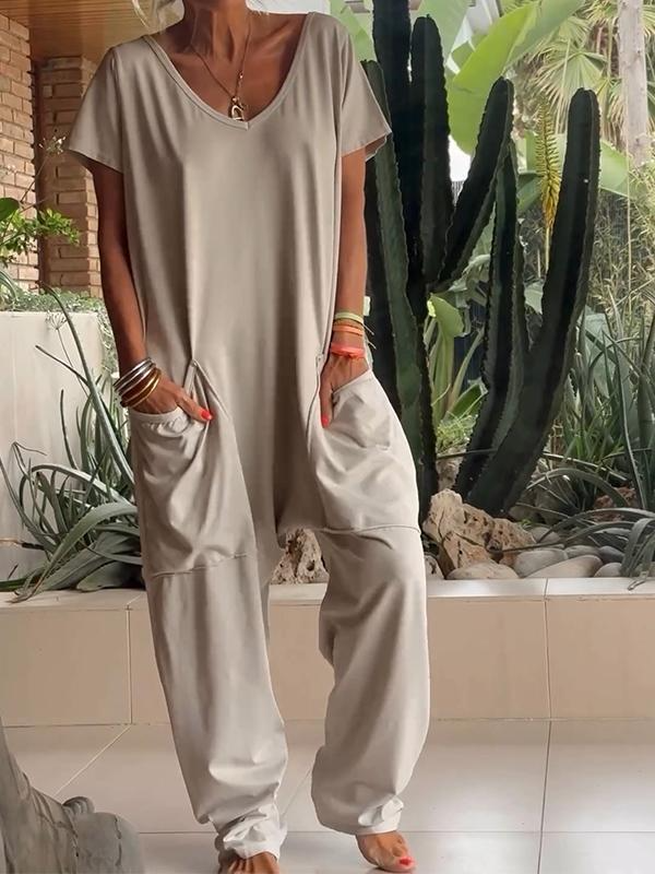 Luana- Lässiger solider V-Ausschnitt-Overall | Mühelos schicker Stil