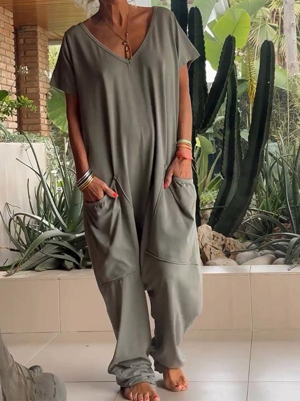 Luana- Lässiger solider V-Ausschnitt-Overall | Mühelos schicker Stil