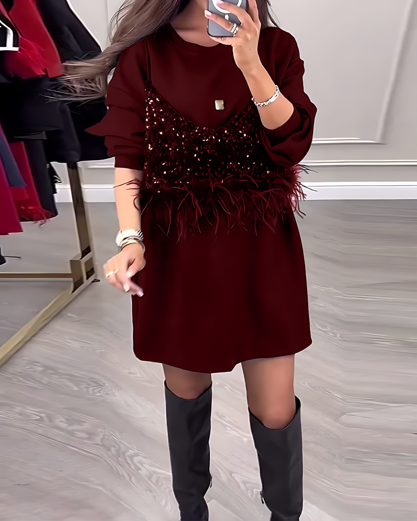 Thea - Bezauberndes Pailletten-Federkleid | Mutig, Schön, Du
