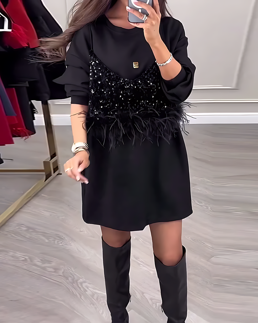 Thea - Bezauberndes Pailletten-Federkleid | Mutig, Schön, Du