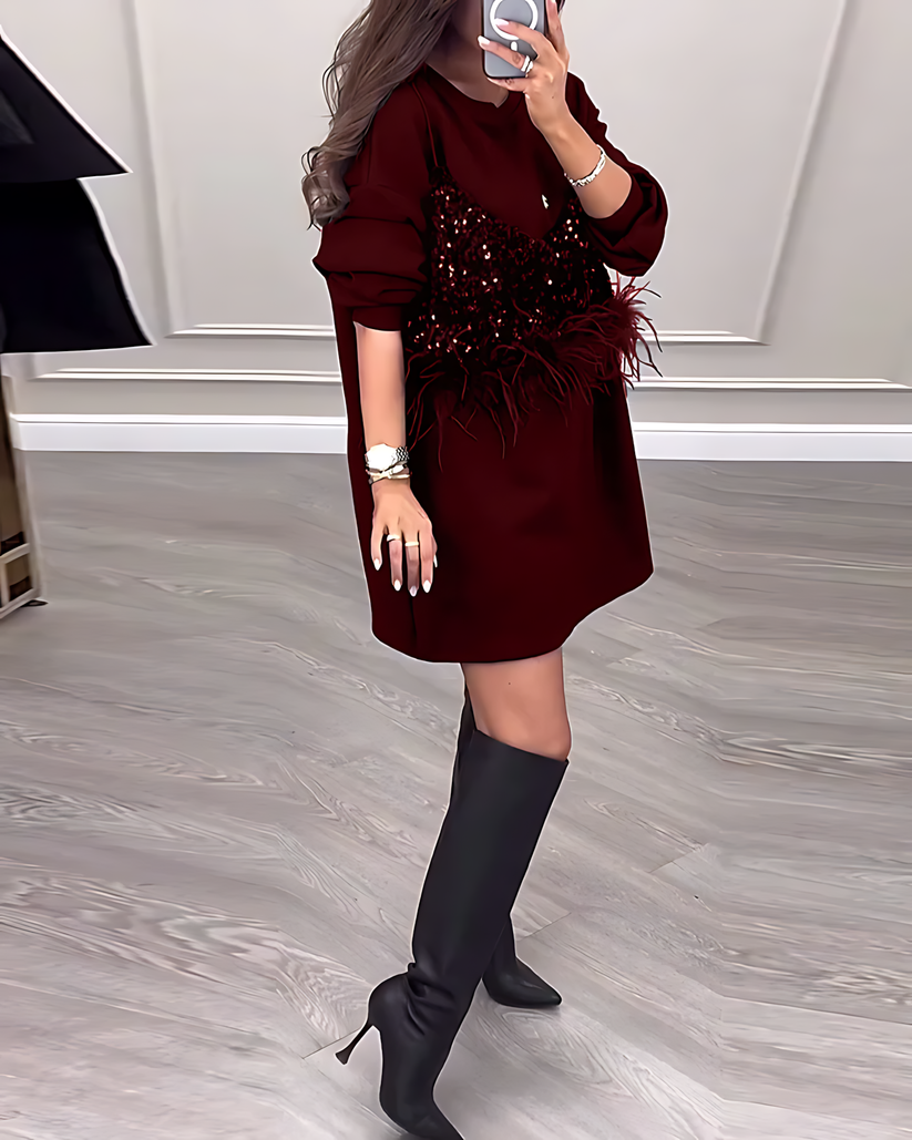 Thea - Bezauberndes Pailletten-Federkleid | Mutig, Schön, Du
