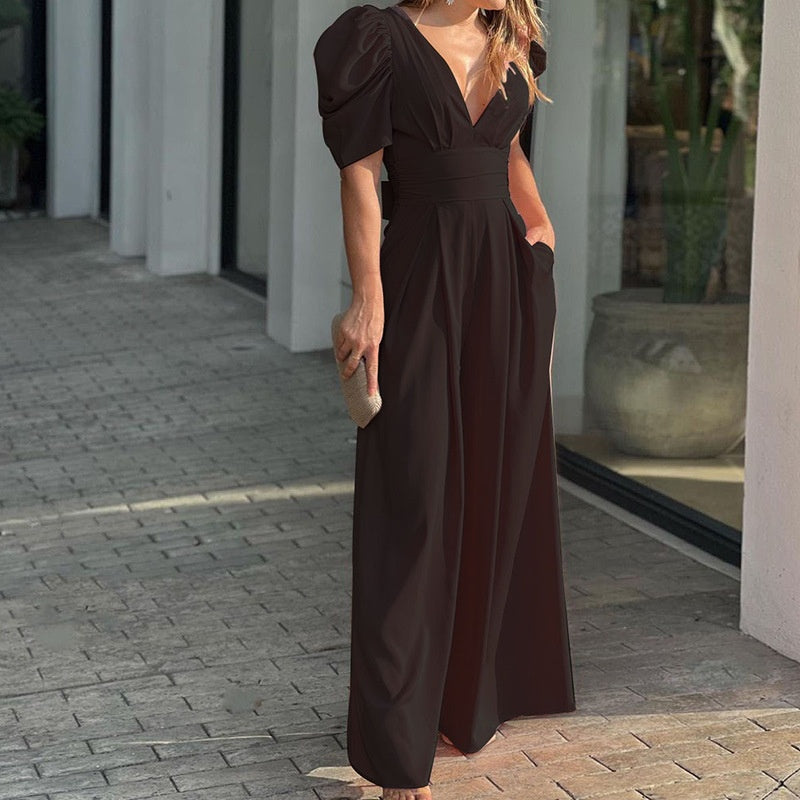 Hannah - Luxe Jumpsuit mit Weitem Bein | Tiefer V-Ausschnitt für atemberaubende Eleganz