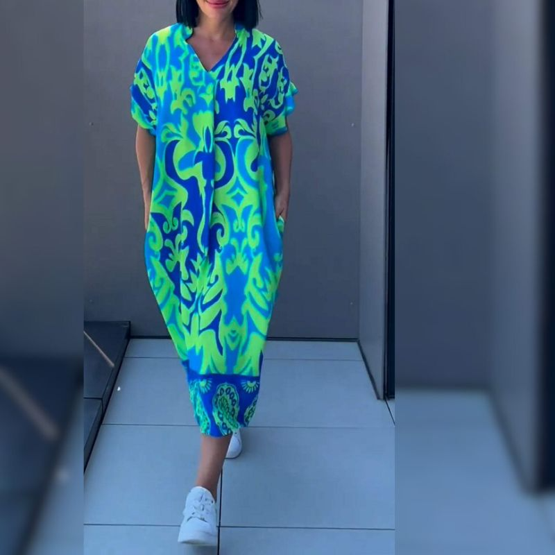 Frida - Elegantes Boho Kleid mit V-Ausschnitt | Fließend, Bedruckt, Feminin
