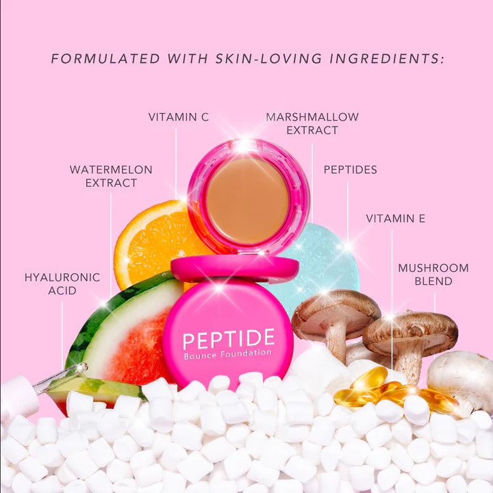 Peptid-Bounce-Foundation mit Pinsel | Feuchtigkeitsspendende, Anti-Aging-Abdeckung