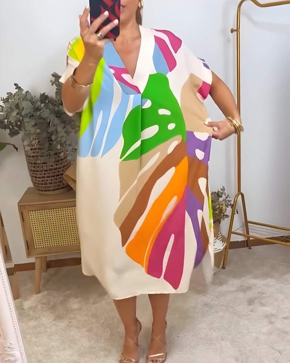 Matilda – Luftiges Kleid mit Blatt-Print | Fließender, Schmeichelhafter Schnitt