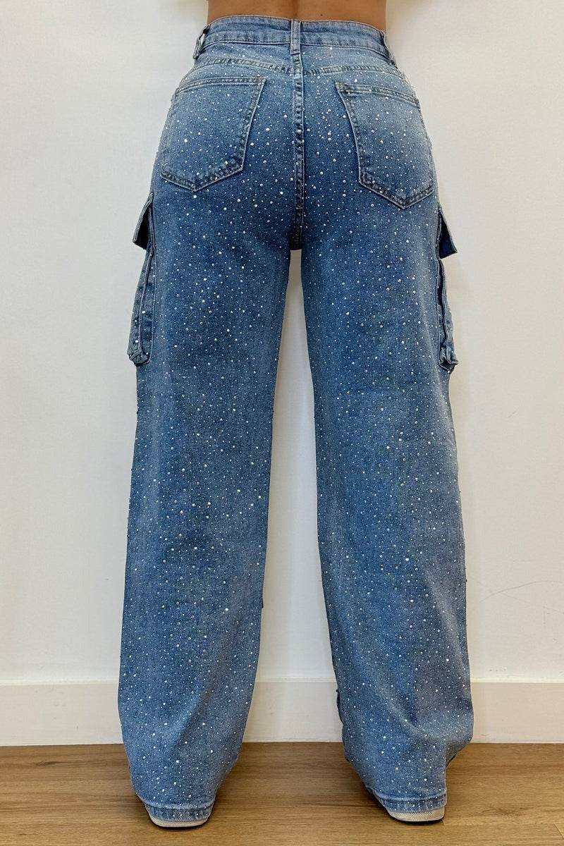 Jeni - Strass Cargo-Jeans | Glitzernd, Stylisch, Street-Ready