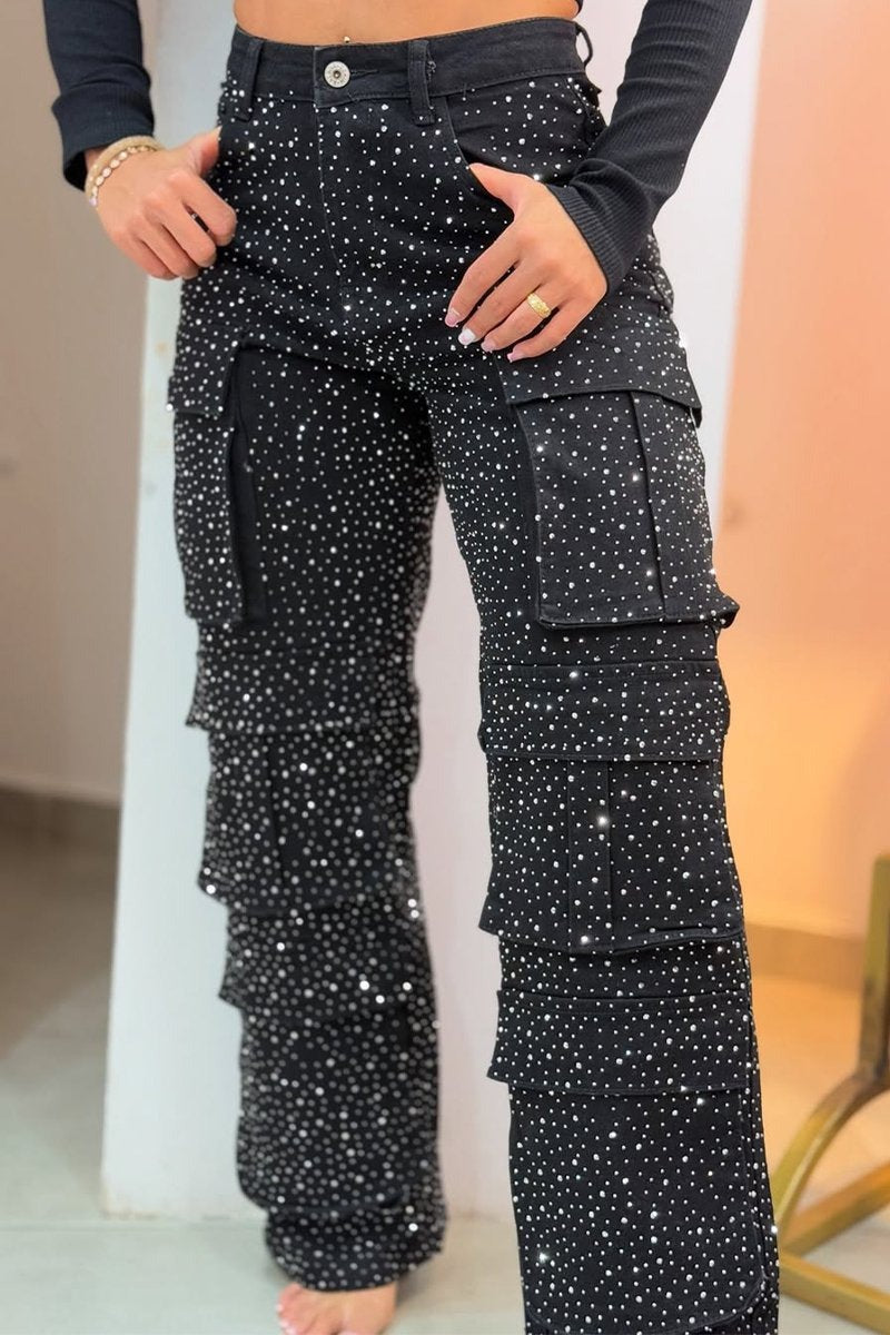 Jeni - Strass Cargo-Jeans | Glitzernd, Stylisch, Street-Ready