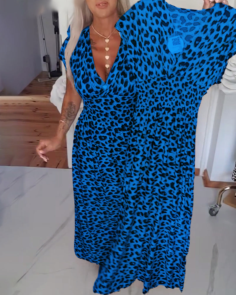 Elodia – Leopardenmuster V-Ausschnitt Maxikleid | Elegante, Bequeme, Vielseitige Mode für Jeden Anlass