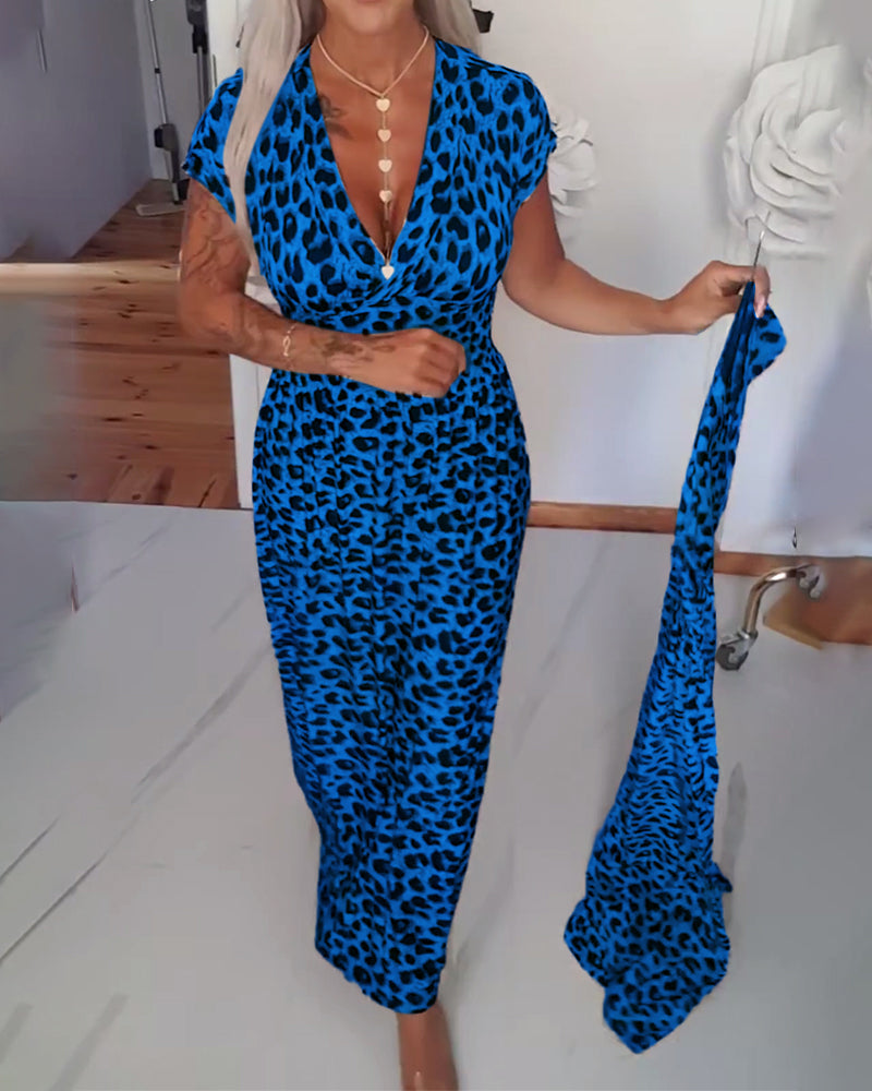 Elodia – Leopardenmuster V-Ausschnitt Maxikleid | Elegante, Bequeme, Vielseitige Mode für Jeden Anlass