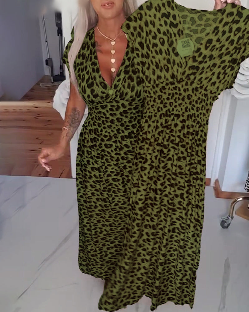 Elodia – Leopardenmuster V-Ausschnitt Maxikleid | Elegante, Bequeme, Vielseitige Mode für Jeden Anlass