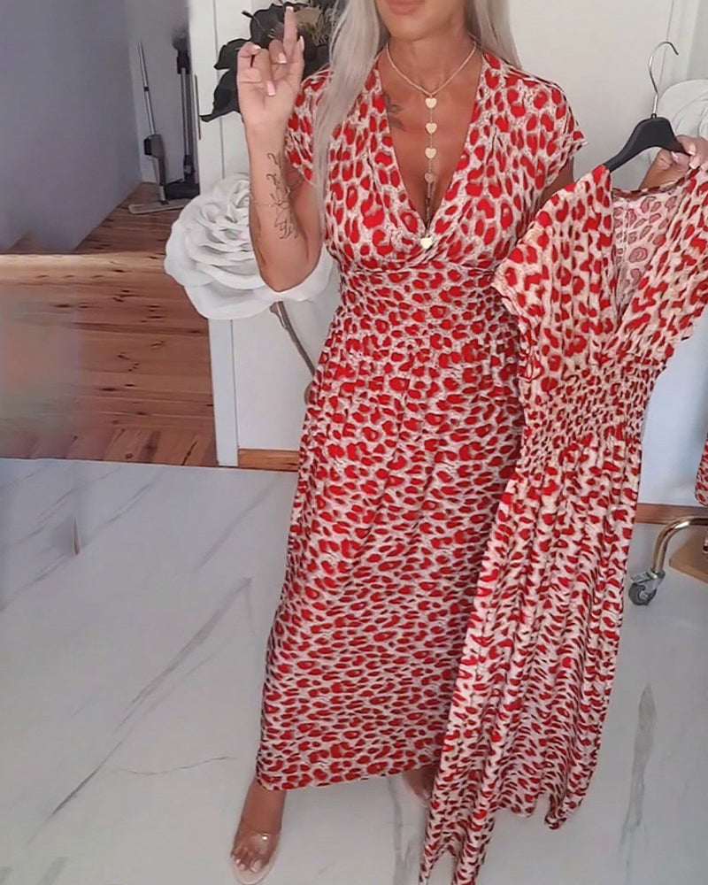Elodia – Leopardenmuster V-Ausschnitt Maxikleid | Elegante, Bequeme, Vielseitige Mode für Jeden Anlass
