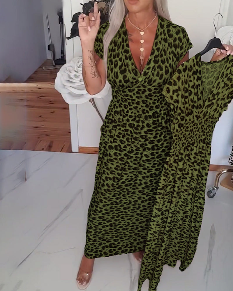 Elodia – Leopardenmuster V-Ausschnitt Maxikleid | Elegante, Bequeme, Vielseitige Mode für Jeden Anlass