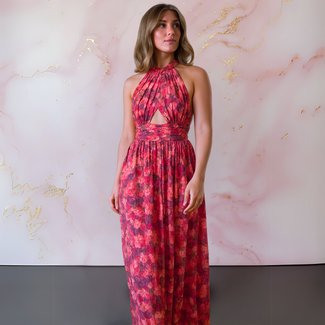 Brigitte – Sommerbereites Maxikleid | Rückenfrei, Geblümt & Figurschmeichelnd