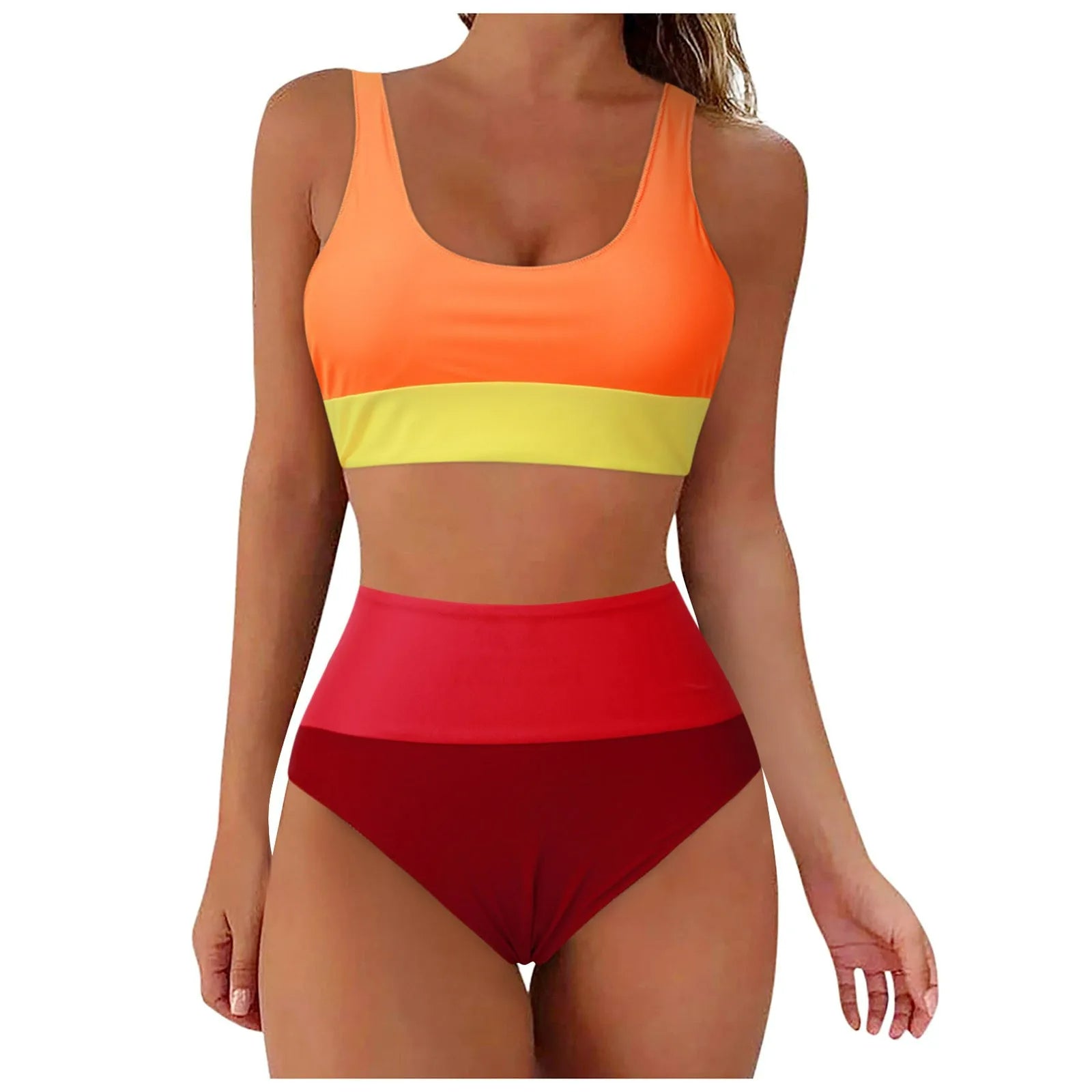 Multicolor Tank-Bikini-Set mit hoher Taille