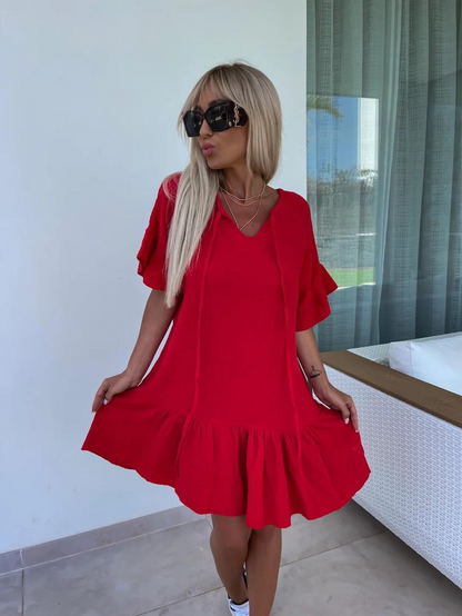 Alicia - Weiches Kleid mit Blumenakzenten | Kurze Ärmel Perfekt für Warmes Wetter