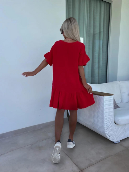 Alicia - Weiches Kleid mit Blumenakzenten | Kurze Ärmel Perfekt für Warmes Wetter