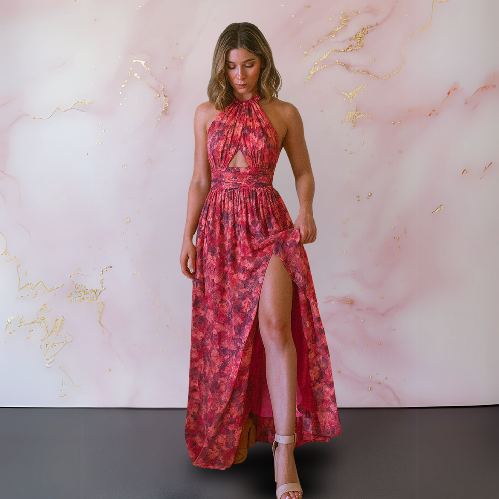 Brigitte – Sommerbereites Maxikleid | Rückenfrei, Geblümt & Figurschmeichelnd