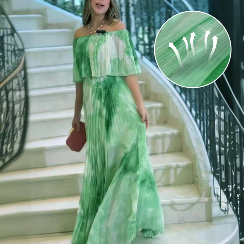 Patricia - Bedrucktes Schulterfreies Kleid | Fließende Falten, Schmeichelhafte Silhouette