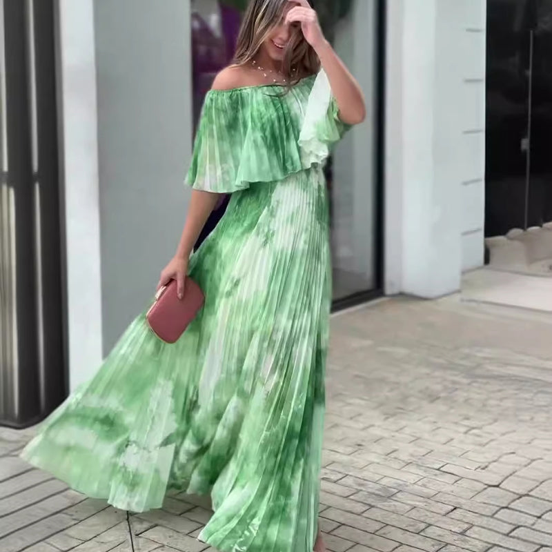 Patricia - Bedrucktes Schulterfreies Kleid | Fließende Falten, Schmeichelhafte Silhouette