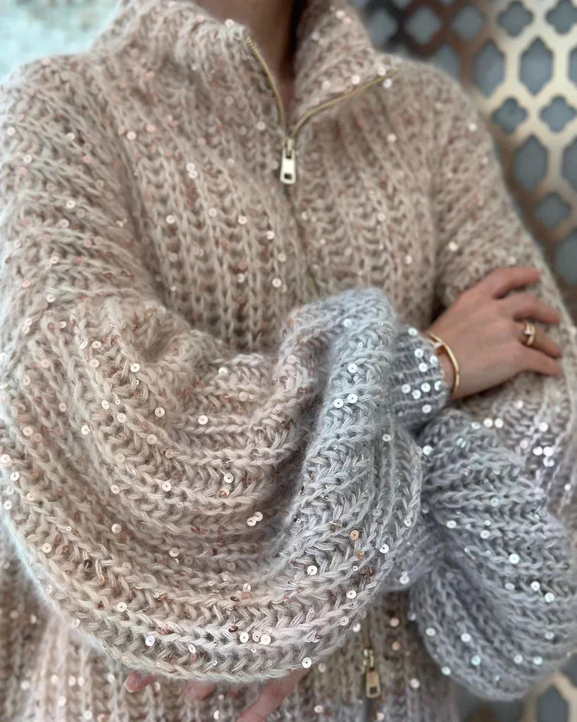 Zuedy Glitzernde Seiden Strickjacke Pullover