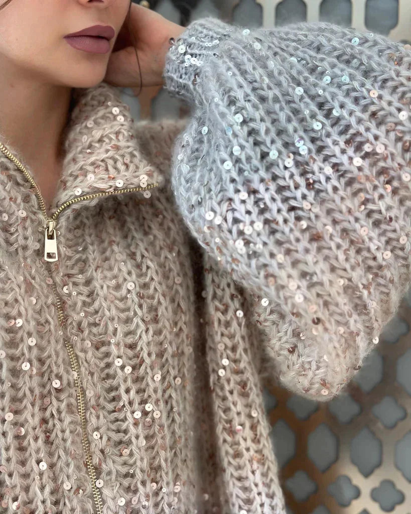 Zuedy Glitzernde Seiden Strickjacke Pullover
