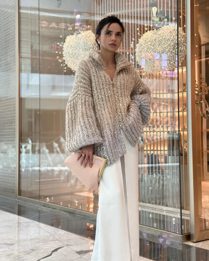Zuedy Glitzernde Seiden Strickjacke Pullover