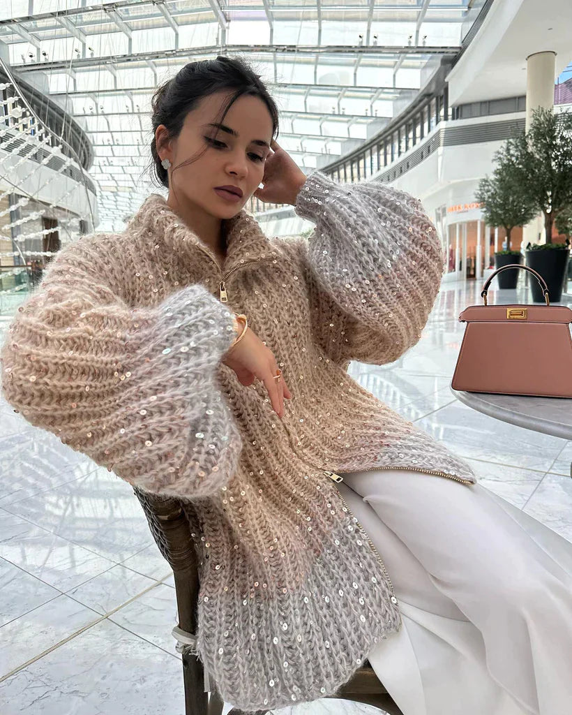 Zuedy Glitzernde Seiden Strickjacke Pullover